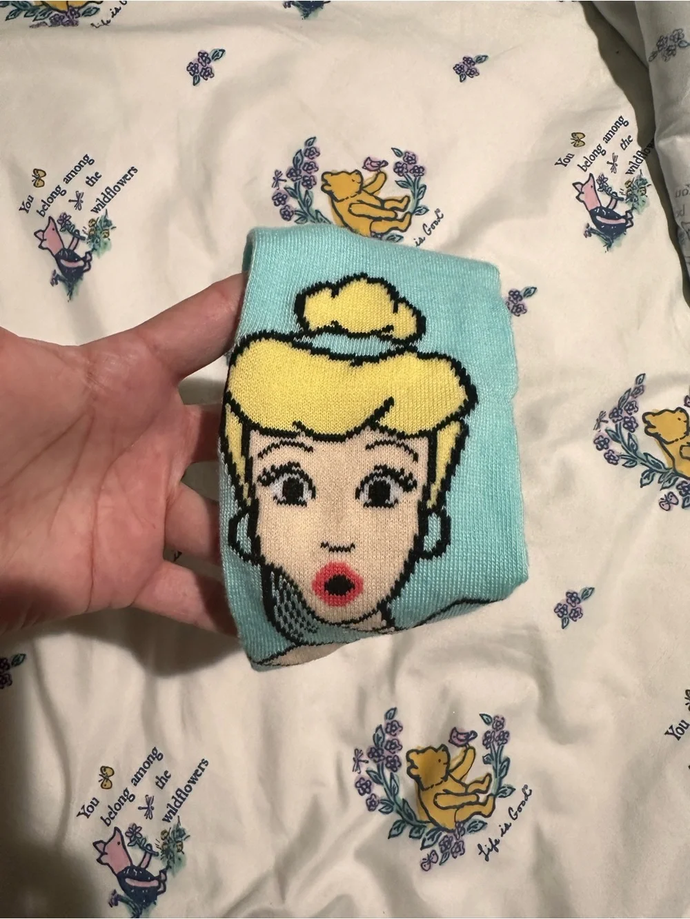 Disney Cinderella Crew Socks in Light Blue and Beige NEW